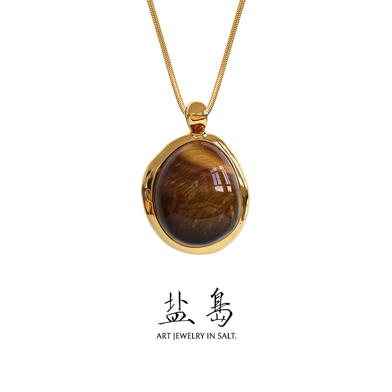 Solar terms series white dew tiger eye stone necklace large size