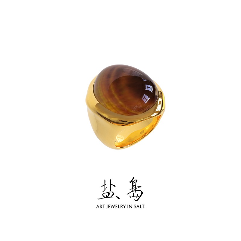 Solar terms series white dew tiger eye stone ring gold