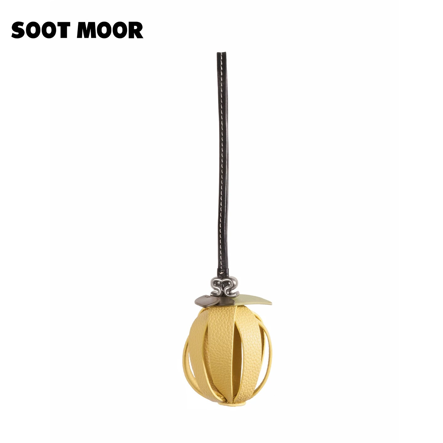 Hand-sewn leather strip lemon pendant lemon yellow