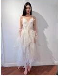 White gauze lace overlapping dress