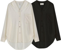 H Tension V-neck large loose shirt cream white