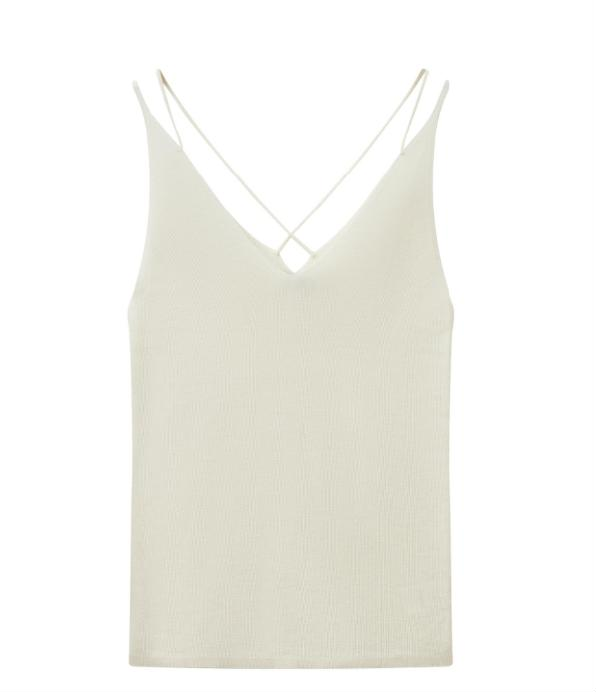 H Tension Eco-friendly Tencel, front and back, V-neck suspender, milky white