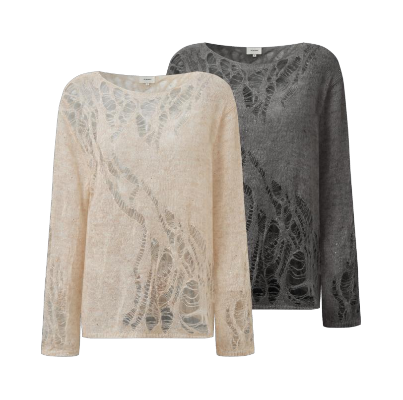 HTensionxHANQINGDING designer series irregular hollow floating line mohair blouse dark gray