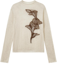 H Tension skin-feeling thin and transparent partial retro floral intarsia knitted pullover retro rice