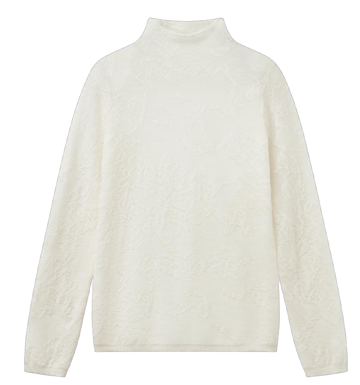 HTension autumn wool transparent silk knitted lace bottoming shirt white elegant and light with milk white inner