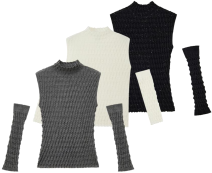 HTension three-dimensional structure sleeveless sweater with detachable sleeves and design vest black