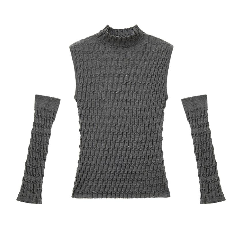 HTension three-dimensional structure sleeveless sweater with detachable sleeves and design vest gray