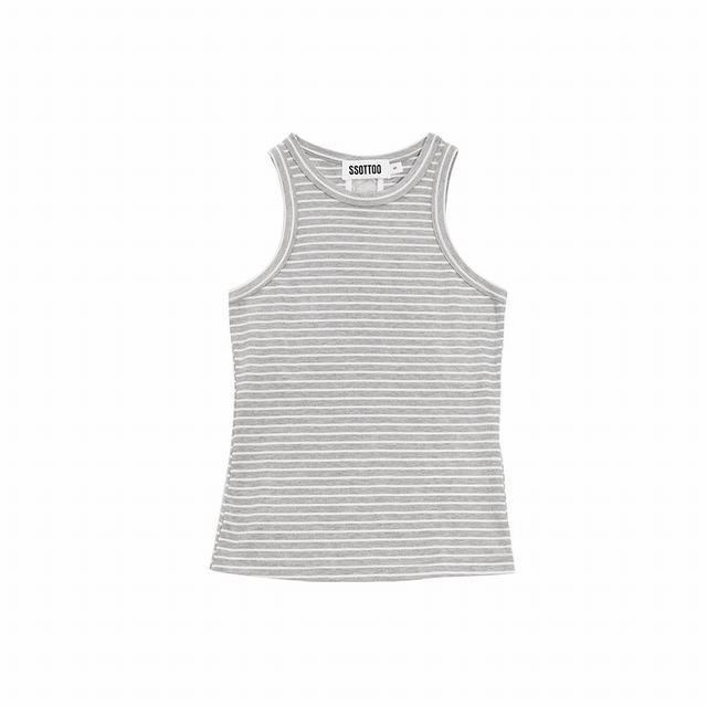Center back spliced lace I-shaped striped vest with gray stripes