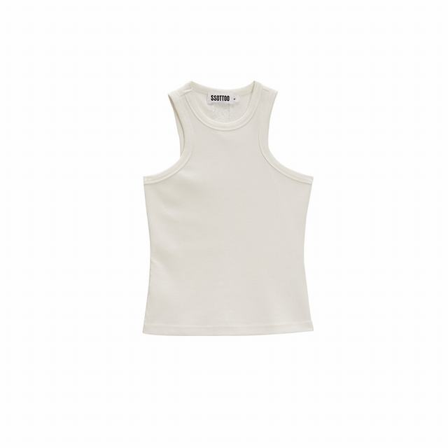 Center back lace racer tank top in white