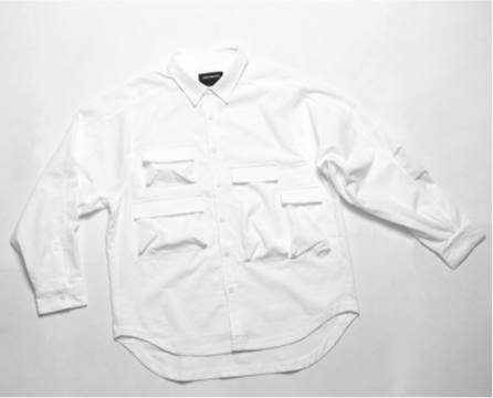 Multi-pocket textured shirt jacket white