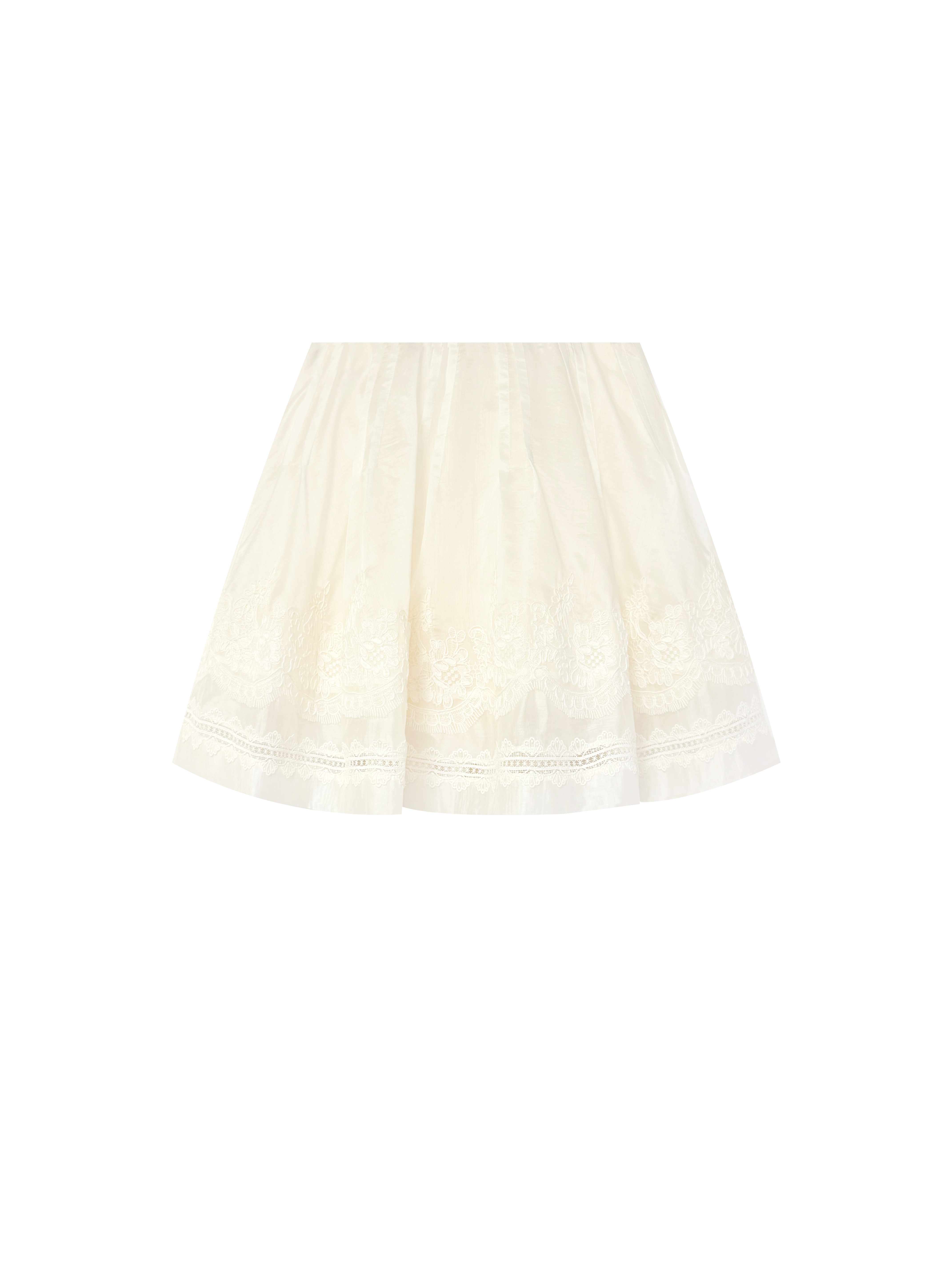 Apricot hollow lace
Trim high waist pleated
umbrella skirt