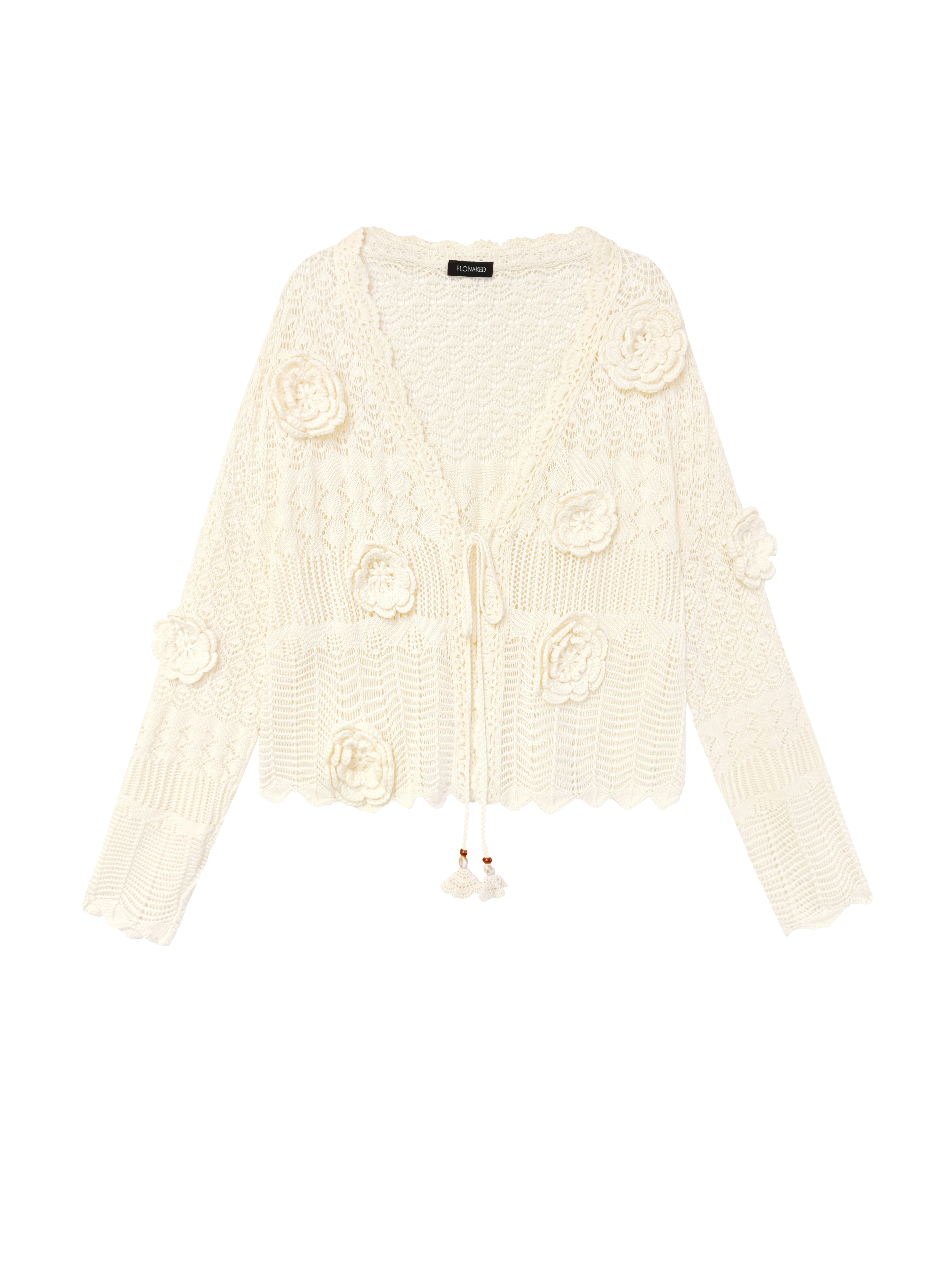 Apricot hollow three-dimensional
Large floral tassel knit
strappy cardigan