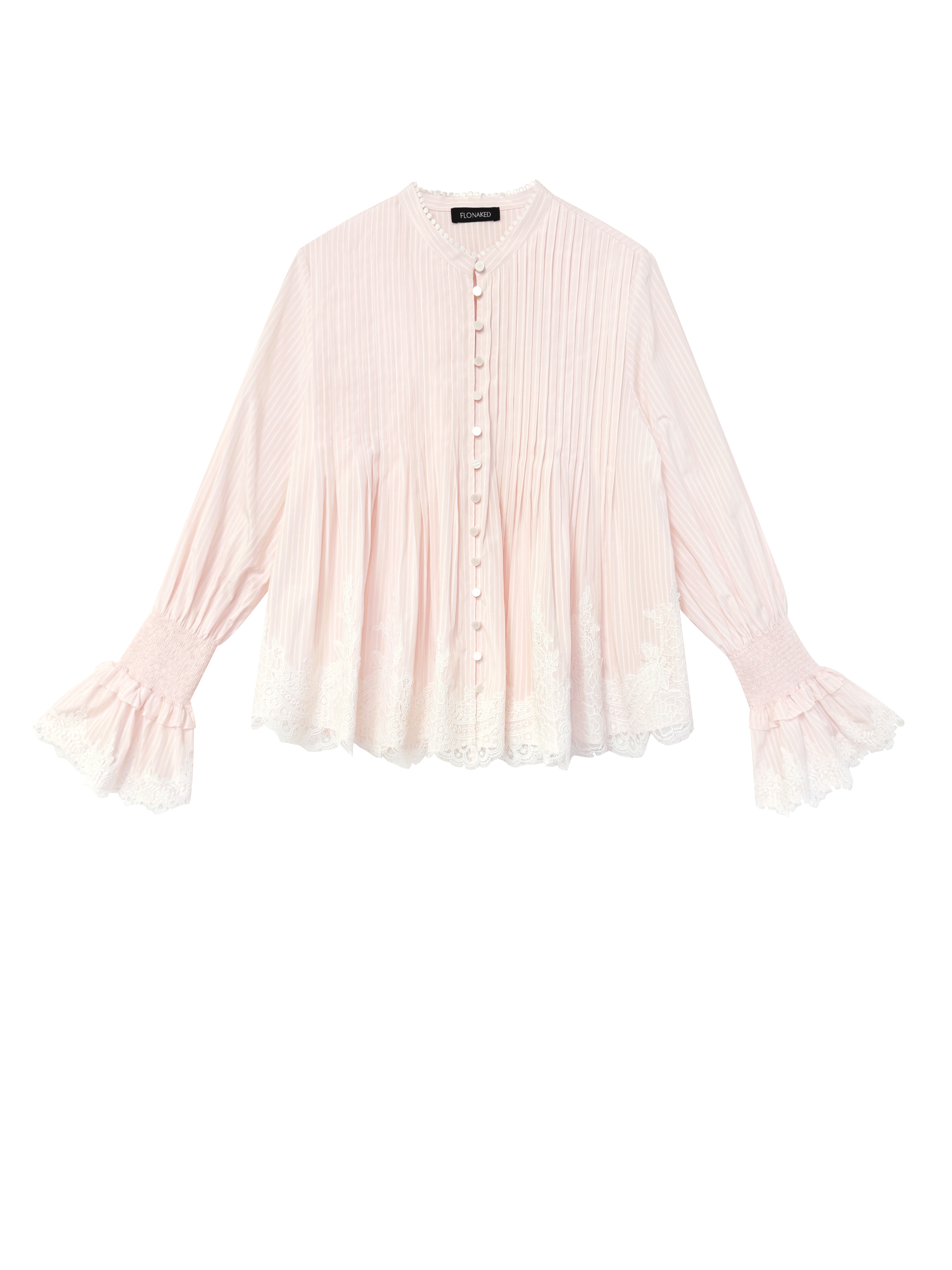 Light pink striped organ
Pleated positioning lace length
sleeve shirt