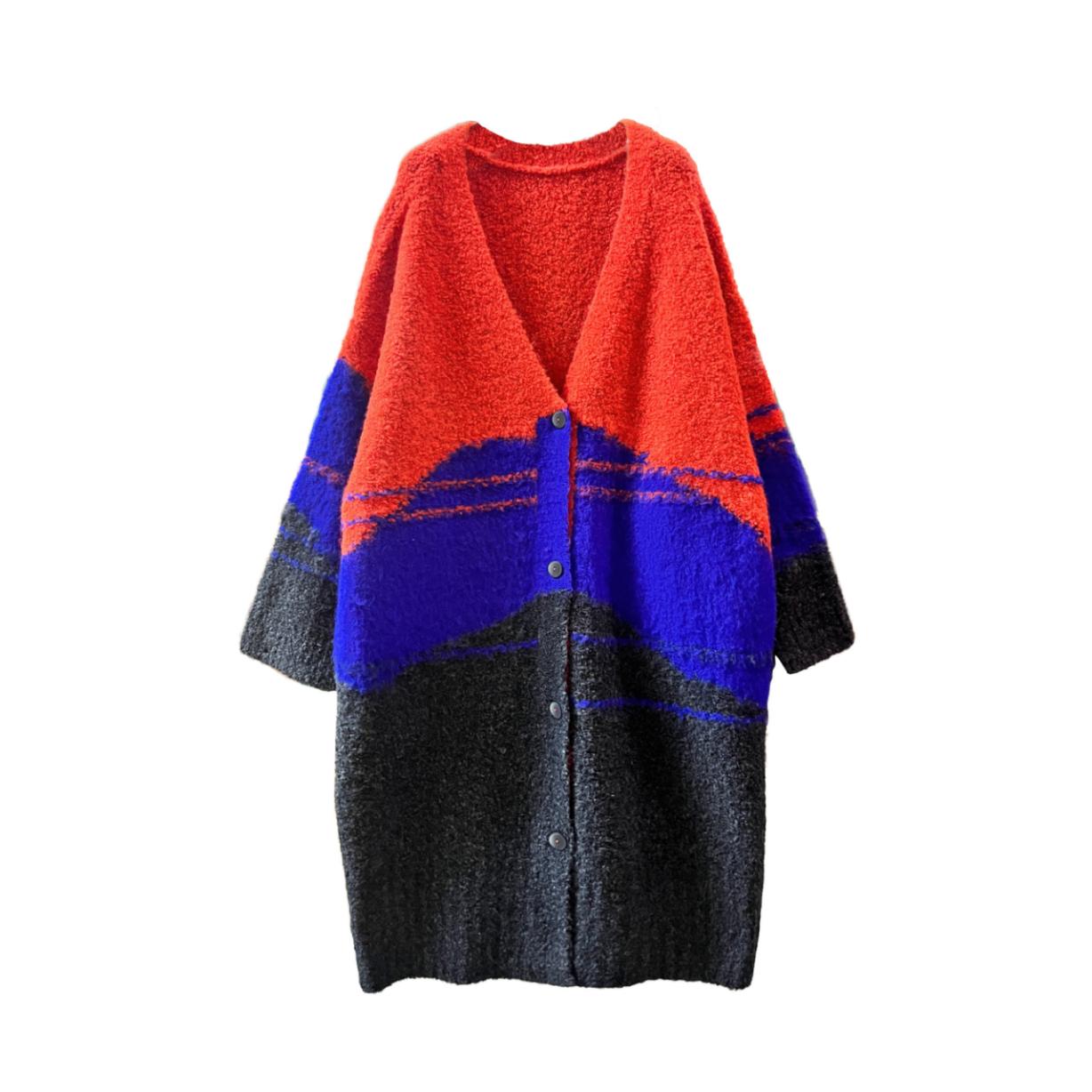 color block jacquard knit coat