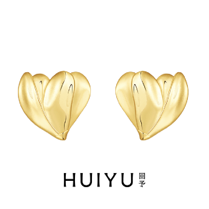 Flower Deed Large Love Stud Earrings-Gold