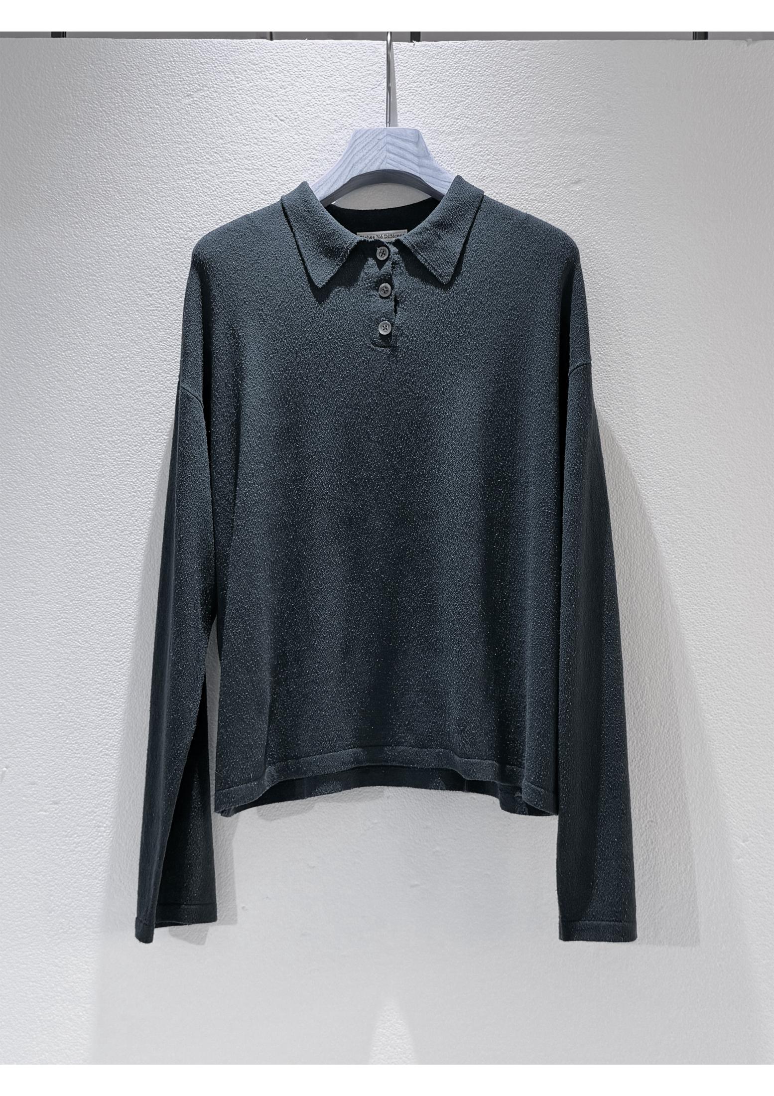 Silk polo collar long-sleeved sweater